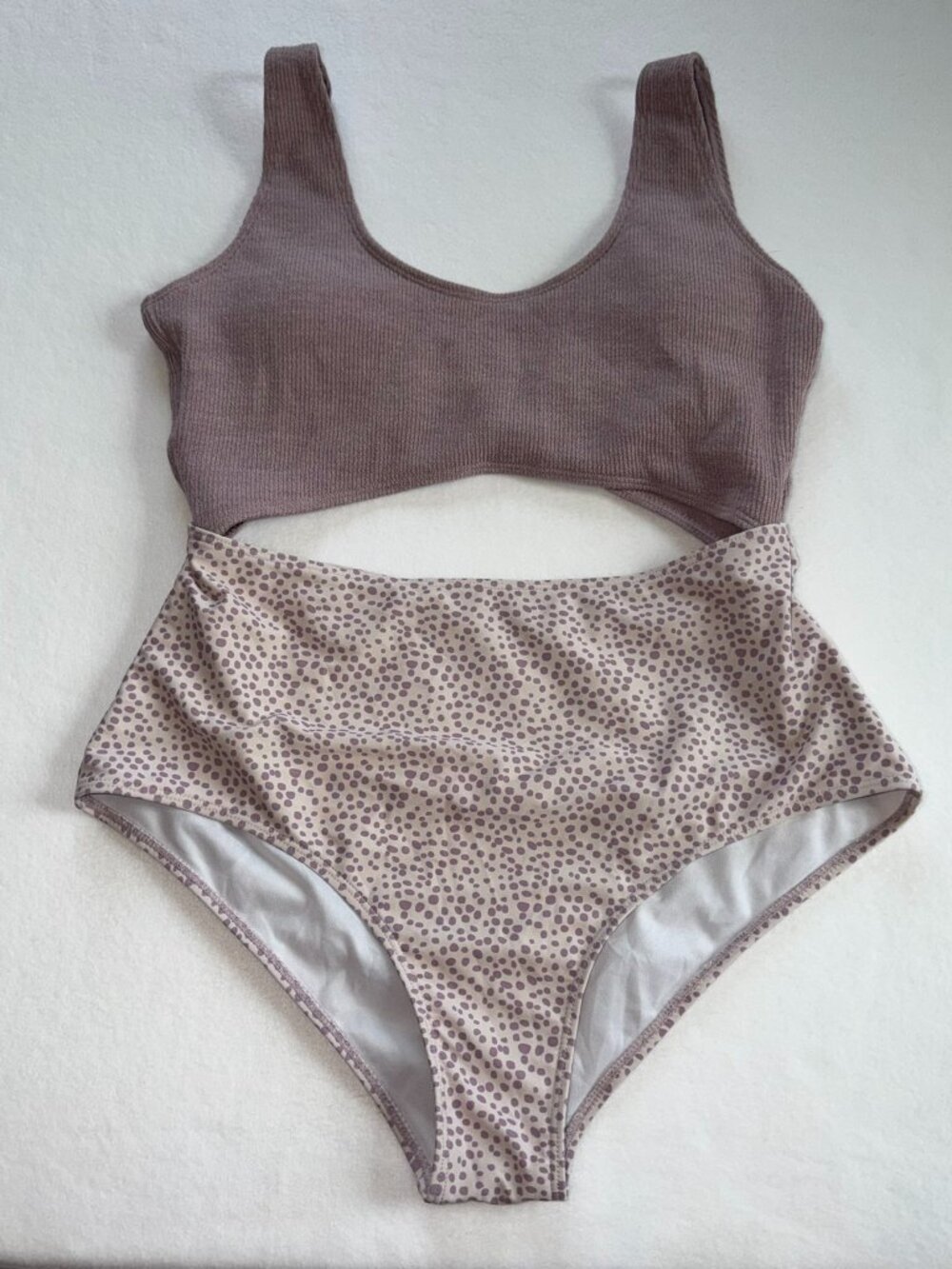 Shein XL Lavender Polka Dot One Piece Swim Removable Bra Pads